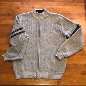 CORTINA by M.G.L. Men’s Vintage Zip Front Sweater Gray Size M Brown Stripes